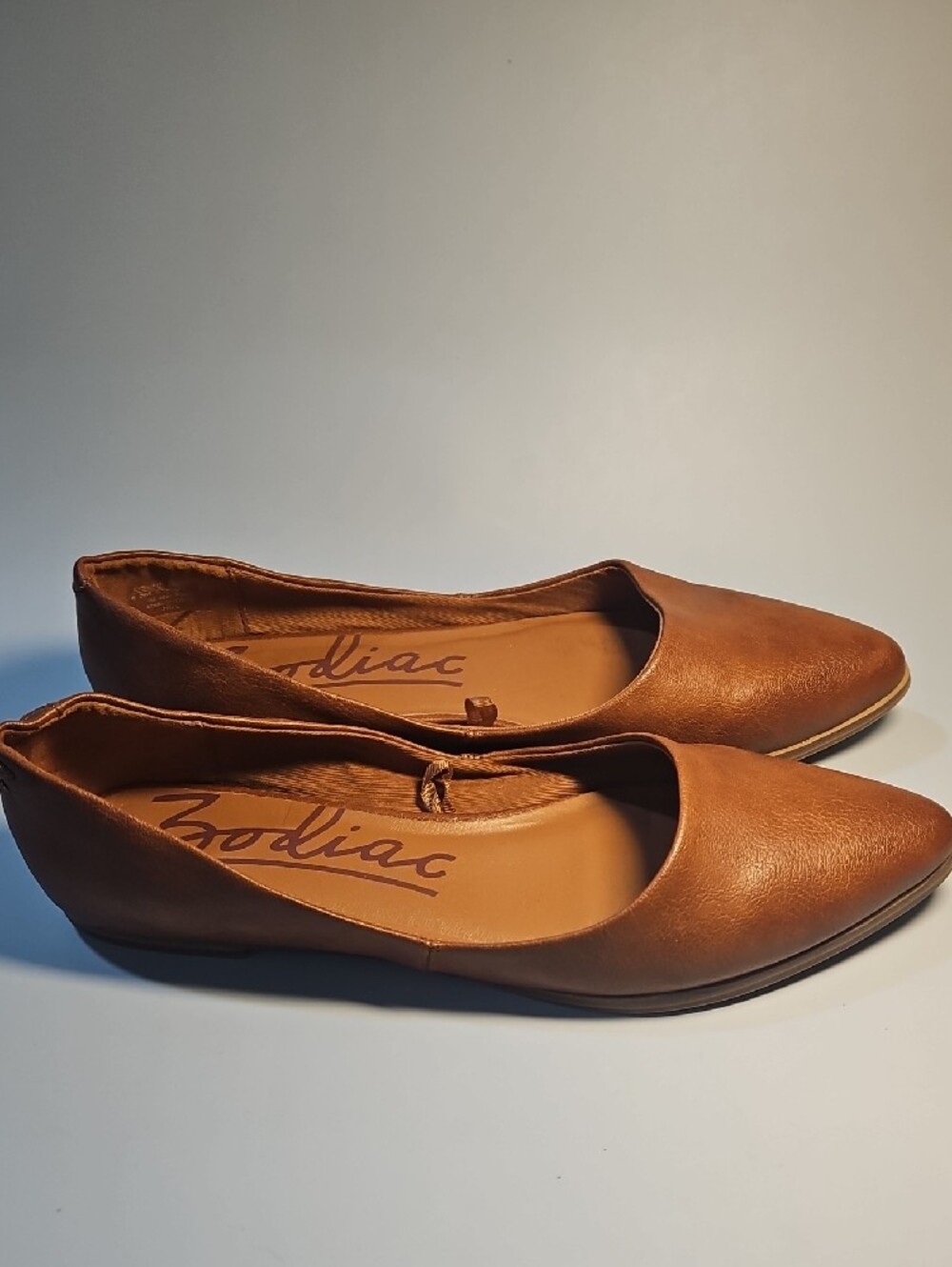 Zodiac Women's Tan Pointed-Toe Leather Flats Bin 12